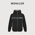 Moncler Chest Logo Embroidered Letter Tape Hooded Zip-Up Jacket — Navy