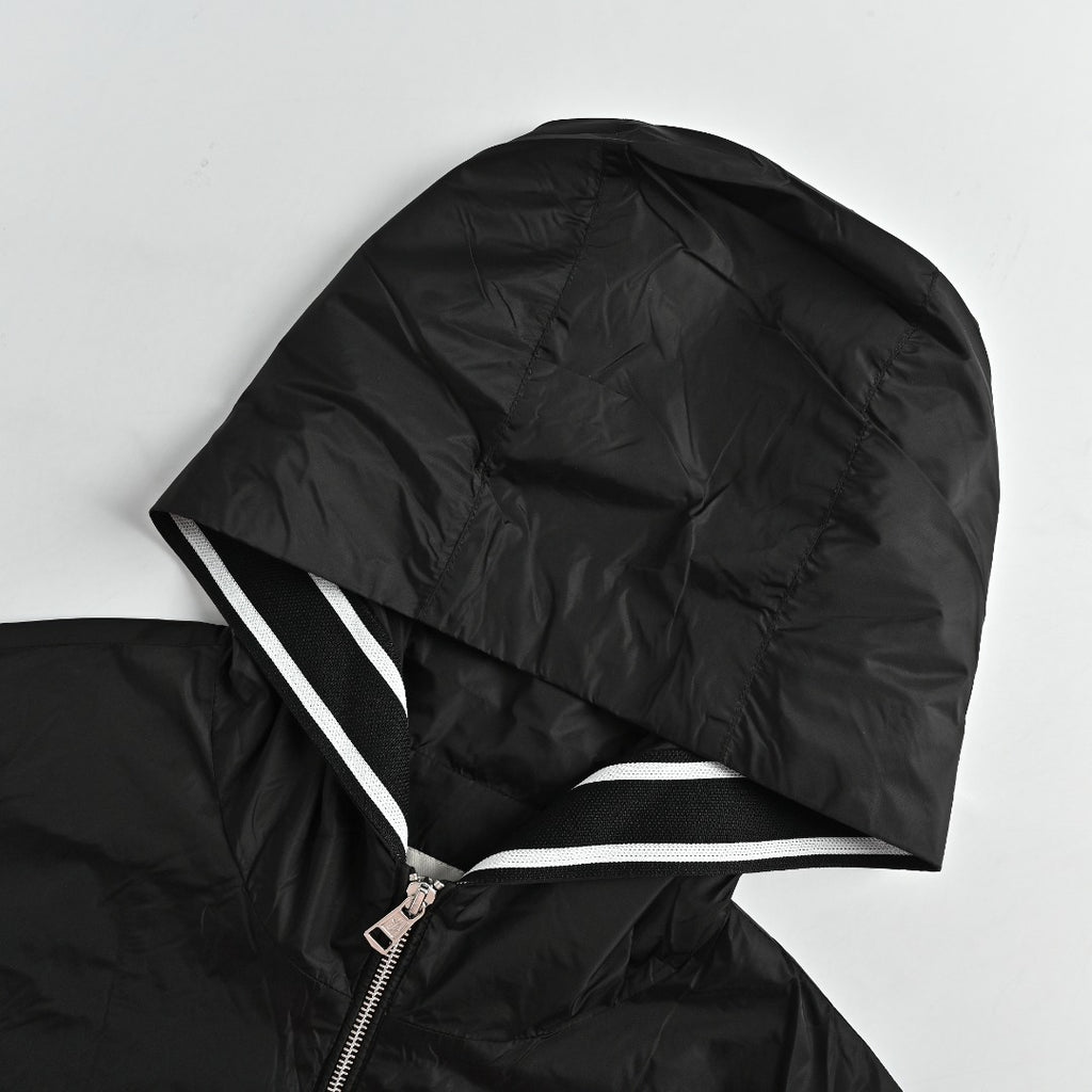 Moncler Chest Logo Embroidered Letter Tape Hooded Zip-Up Jacket — Navy