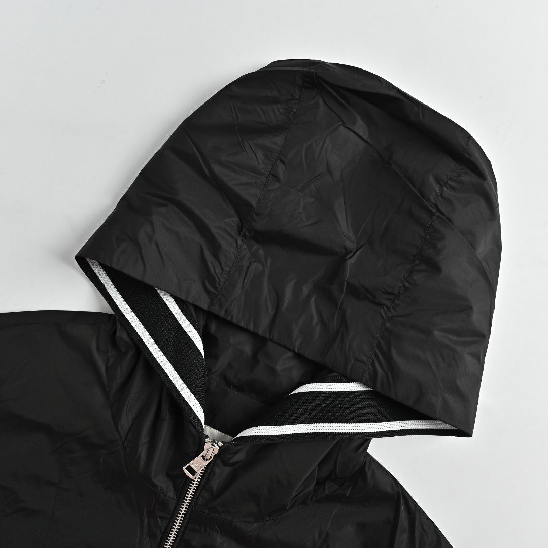 Moncler Chest Logo Embroidered Letter Tape Hooded Zip-Up Jacket — Navy