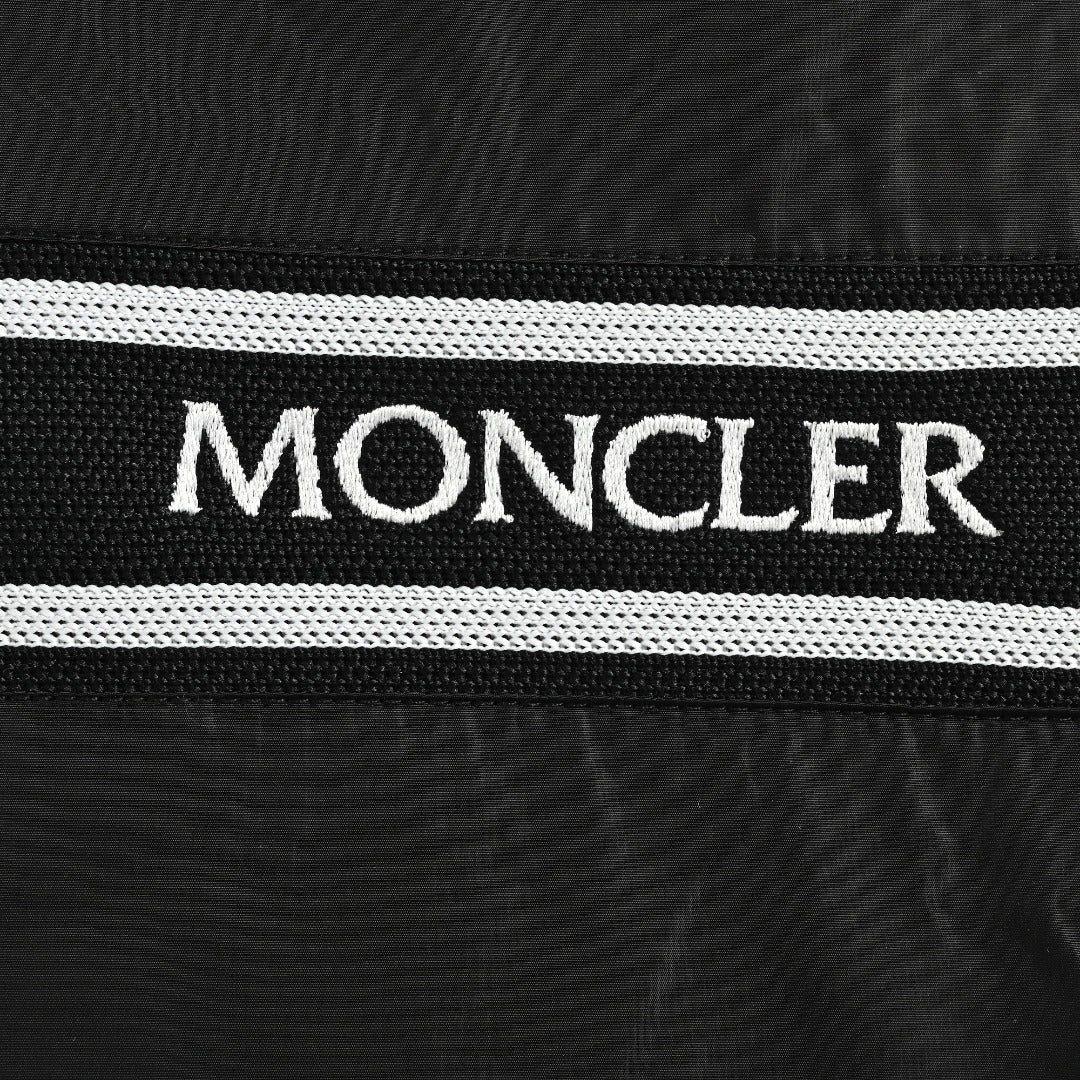 Moncler Chest Logo Embroidered Letter Tape Hooded Zip-Up Jacket — Navy