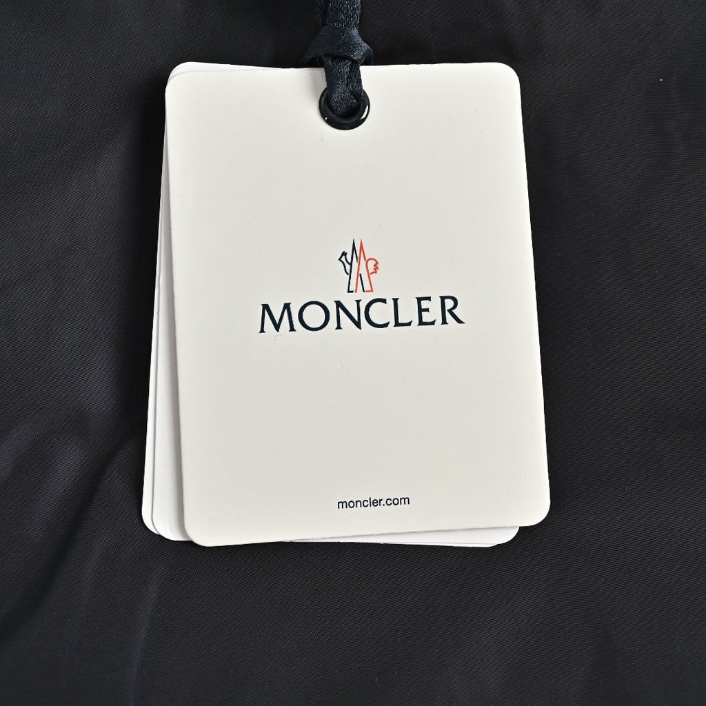 Moncler Chest Logo Embroidered Letter Tape Hooded Zip-Up Jacket — Navy