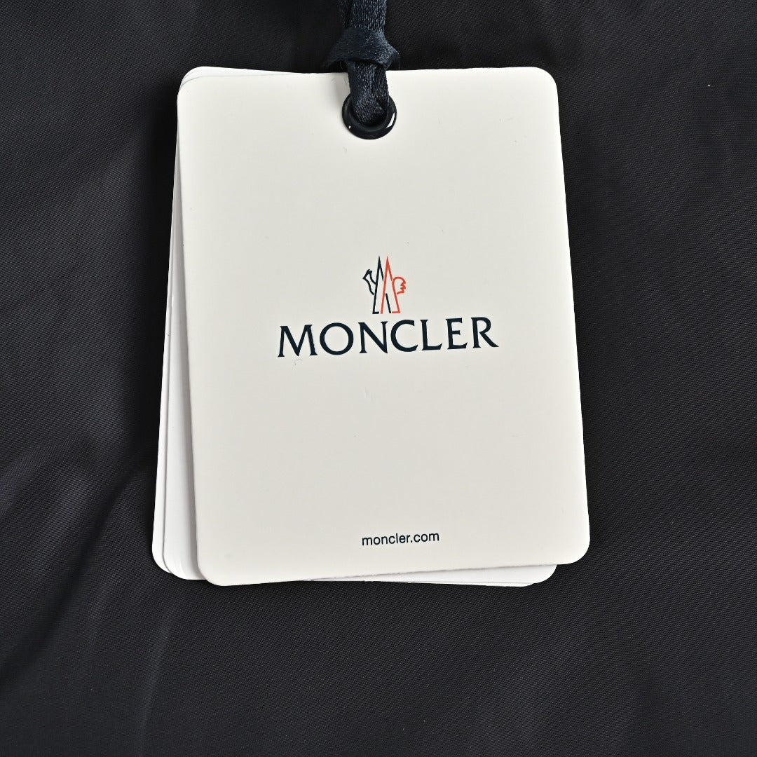 Moncler Chest Logo Embroidered Letter Tape Hooded Zip-Up Jacket — Navy