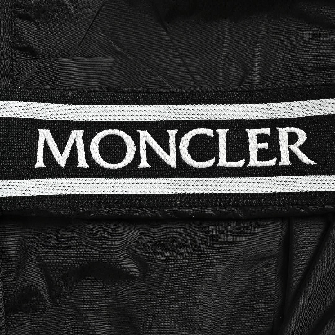 Moncler Chest Logo Embroidered Letter Tape Hooded Zip-Up Jacket — Navy
