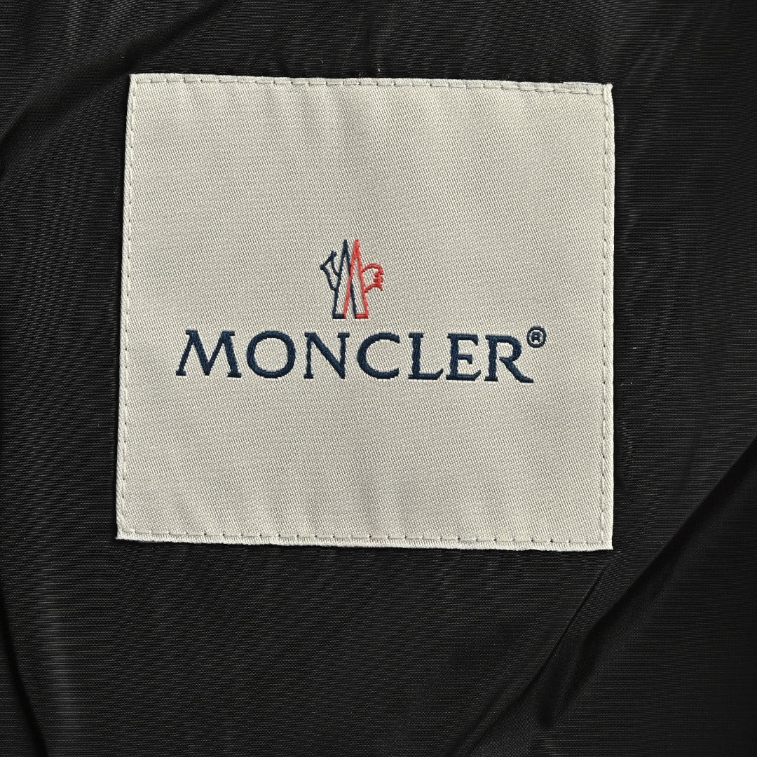 Moncler Chest Logo Embroidered Letter Tape Hooded Zip-Up Jacket — Navy