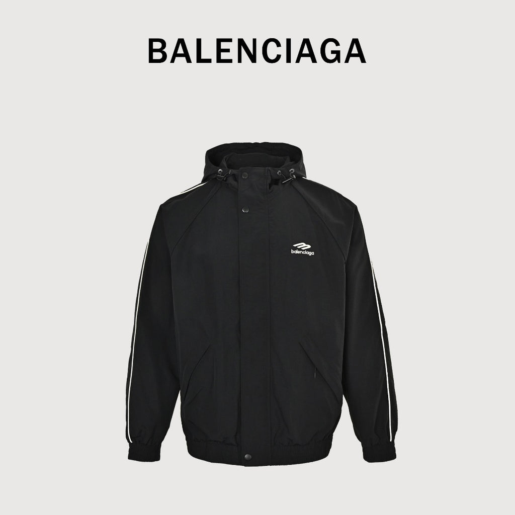 Balenciaga Side Woven Tape Chest 3M Embroidered Hooded Zip-Up Jacket