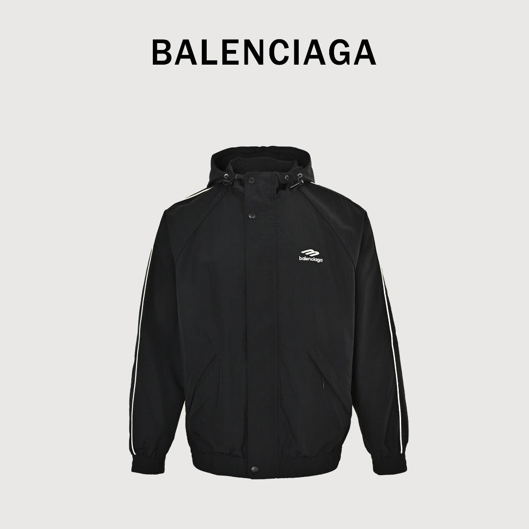 Balenciaga Side Woven Tape Chest 3M Embroidered Hooded Zip-Up Jacket