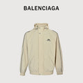 Balenciaga Side Woven Tape Chest 3M Embroidered Hooded Zip-Up Jacket — Ecru