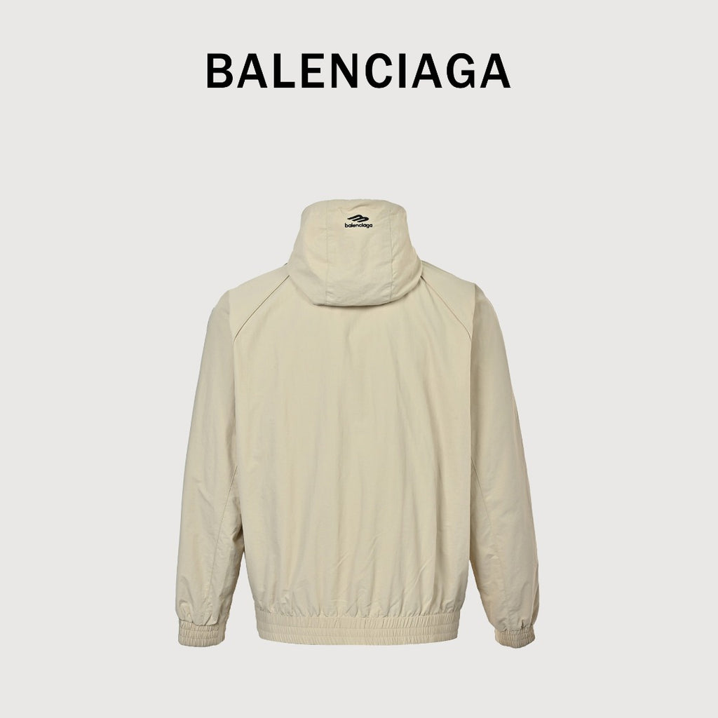 Balenciaga Side Woven Tape Chest 3M Embroidered Hooded Zip-Up Jacket — Ecru