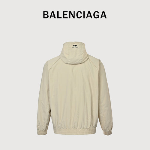 Balenciaga Side Woven Tape Chest 3M Embroidered Hooded Zip-Up Jacket — Ecru