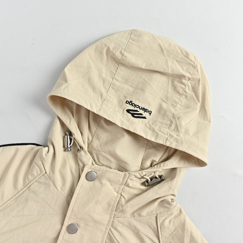 Balenciaga Side Woven Tape Chest 3M Embroidered Hooded Zip-Up Jacket — Ecru