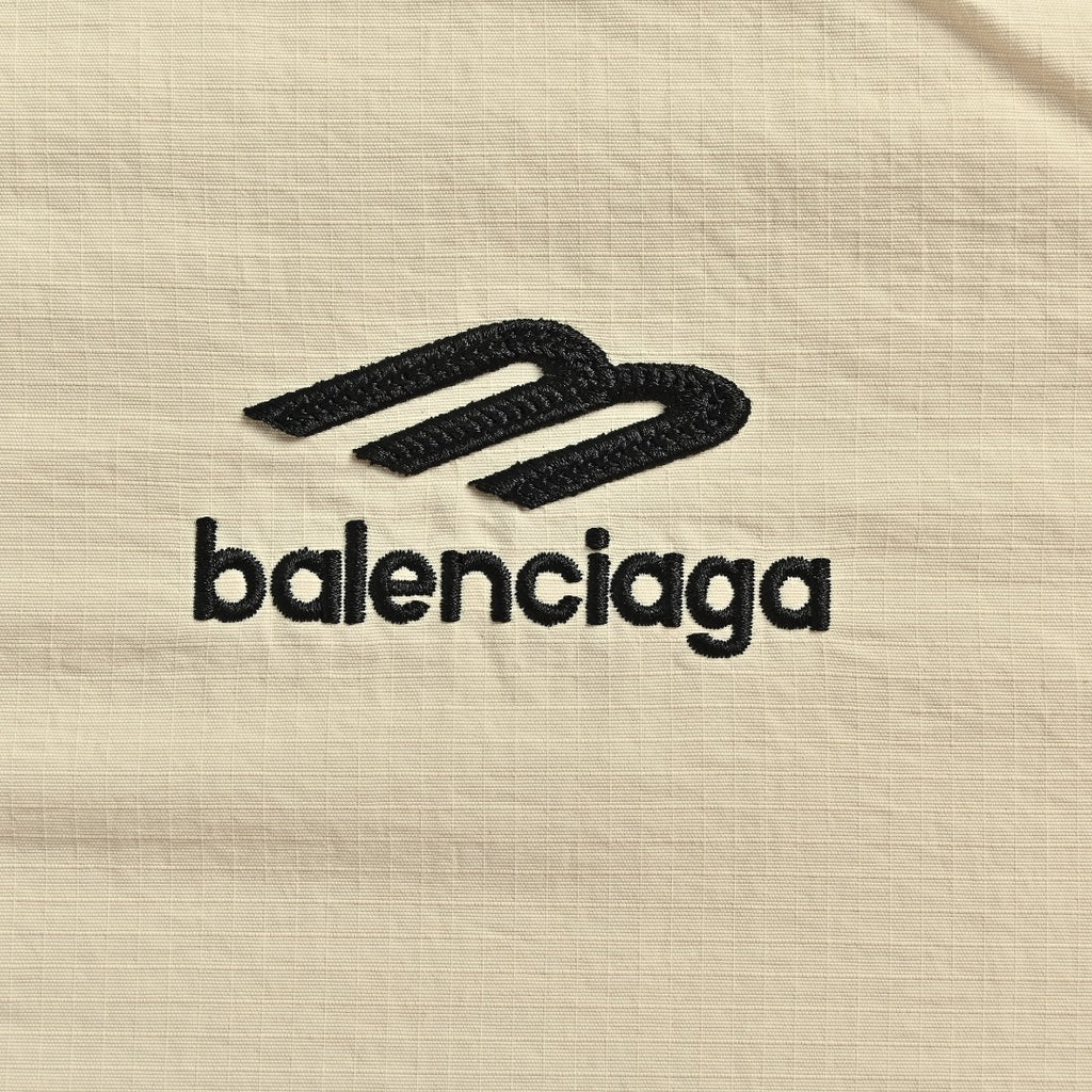 Balenciaga Side Woven Tape Chest 3M Embroidered Hooded Zip-Up Jacket — Ecru