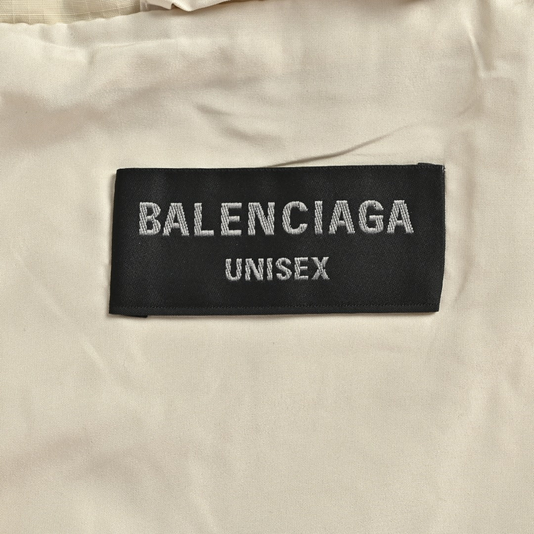Balenciaga Side Woven Tape Chest 3M Embroidered Hooded Zip-Up Jacket — Ecru