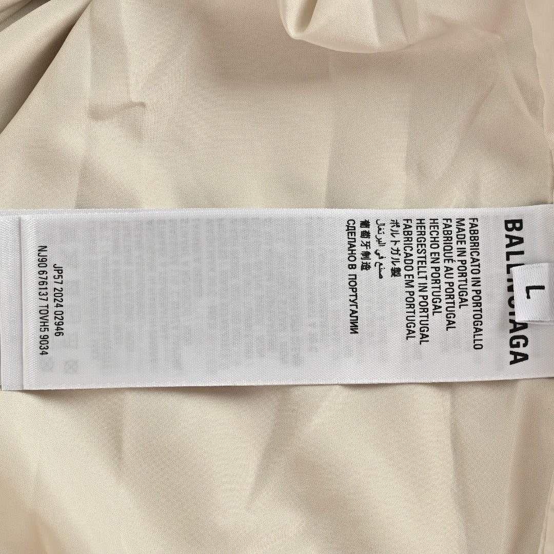 Balenciaga Side Woven Tape Chest 3M Embroidered Hooded Zip-Up Jacket — Ecru