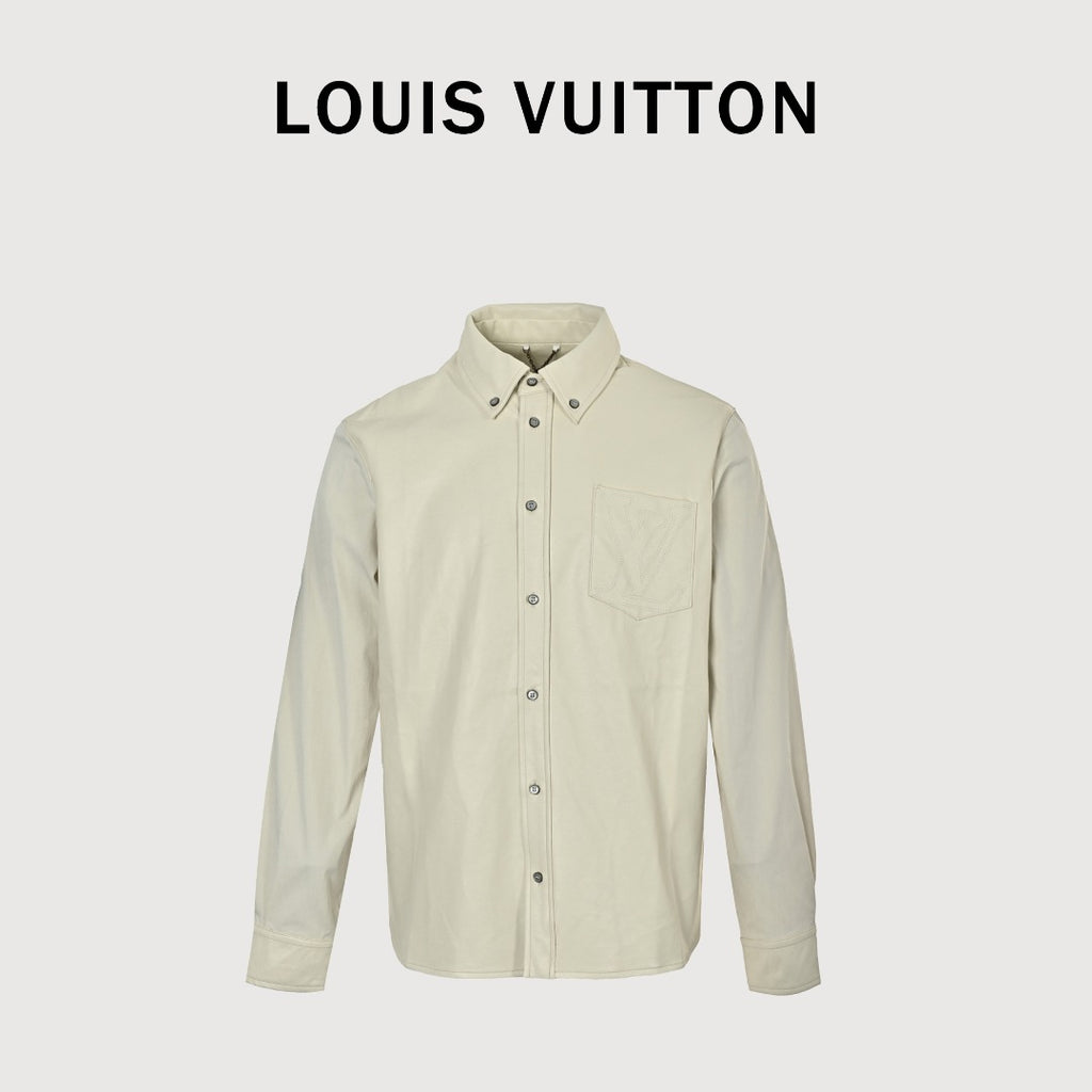 Louis Vuitton 26FW Mixed Leather Embroidered Logo Button-Down Shirt Jacket