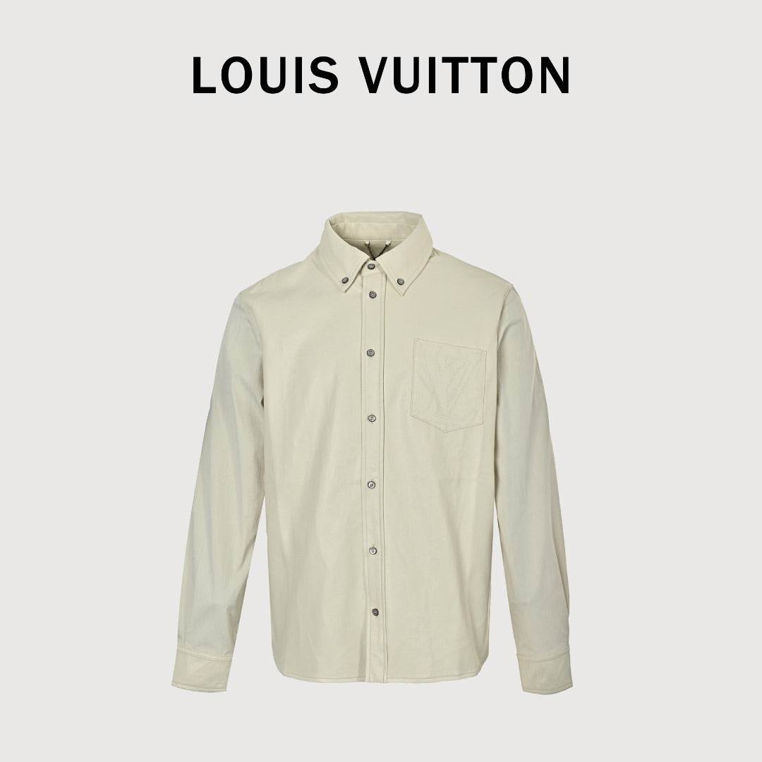 Louis Vuitton 26FW Mixed Leather Embroidered Logo Button-Down Shirt Jacket