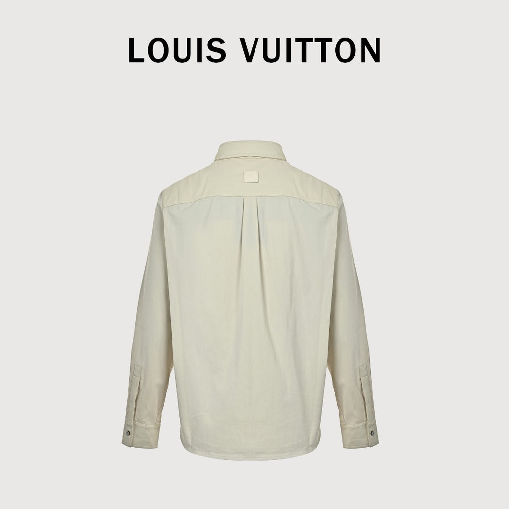 Louis Vuitton 26FW Mixed Leather Embroidered Logo Button-Down Shirt Jacket