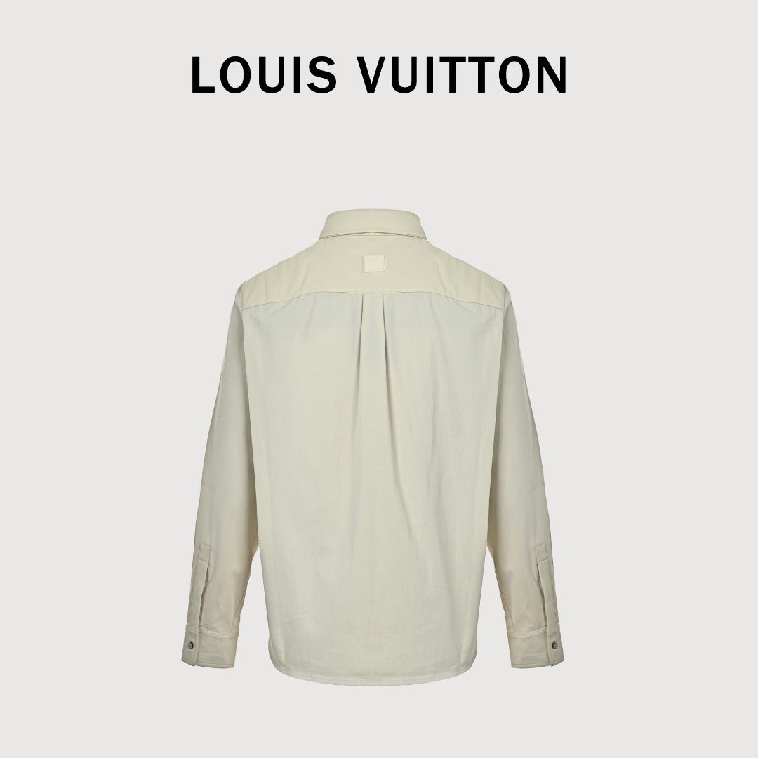 Louis Vuitton 26FW Mixed Leather Embroidered Logo Button-Down Shirt Jacket