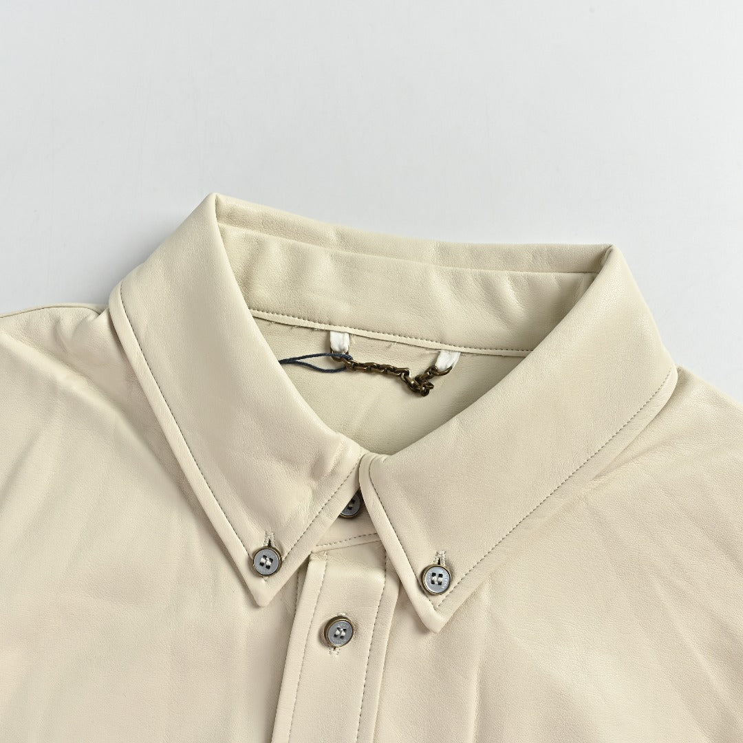 Louis Vuitton 26FW Mixed Leather Embroidered Logo Button-Down Shirt Jacket