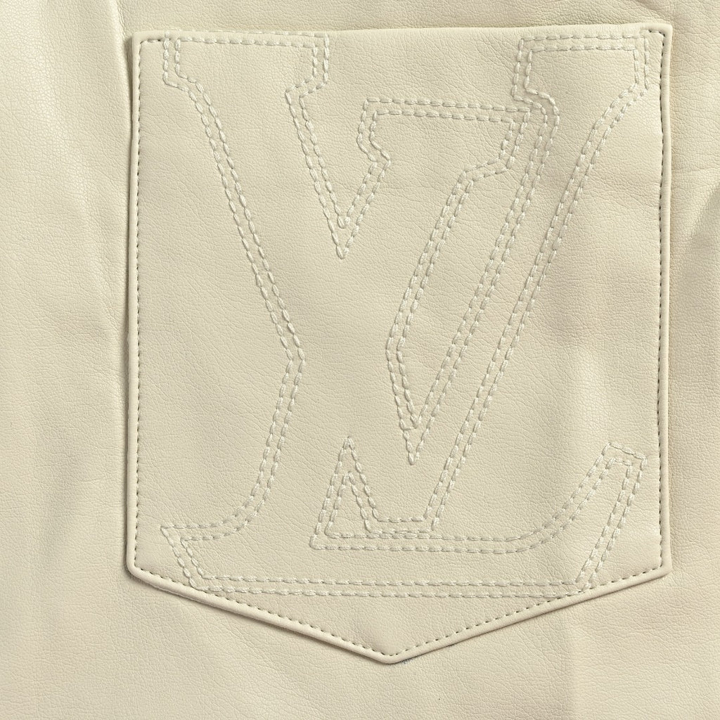 Louis Vuitton 26FW Mixed Leather Embroidered Logo Button-Down Shirt Jacket