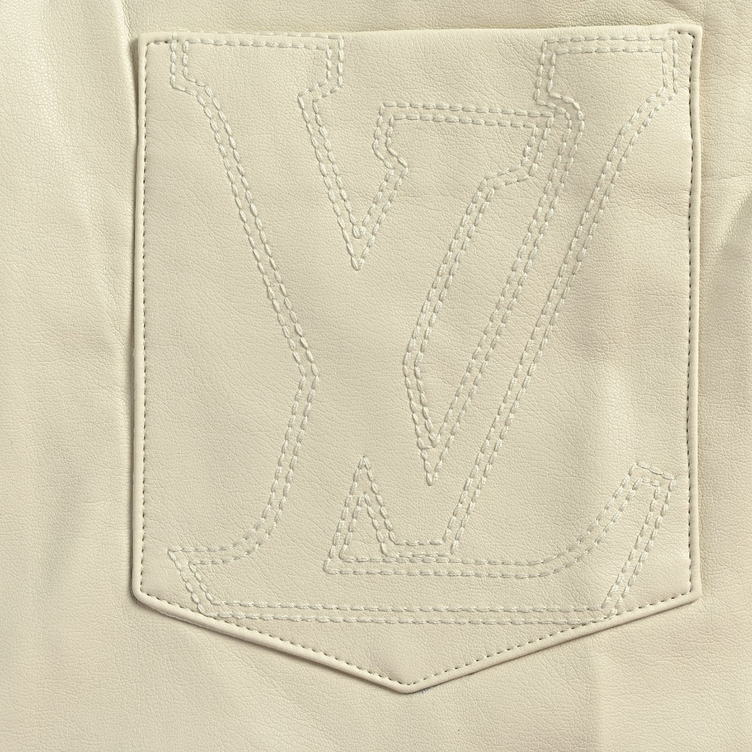 Louis Vuitton 26FW Mixed Leather Embroidered Logo Button-Down Shirt Jacket