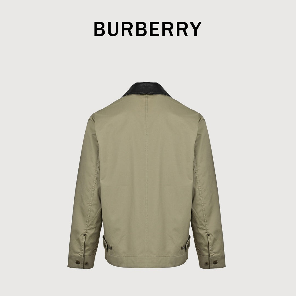 Burberry BBR Leather Collar Equestrian Emblem Cargo Pocket Workwear Jacket