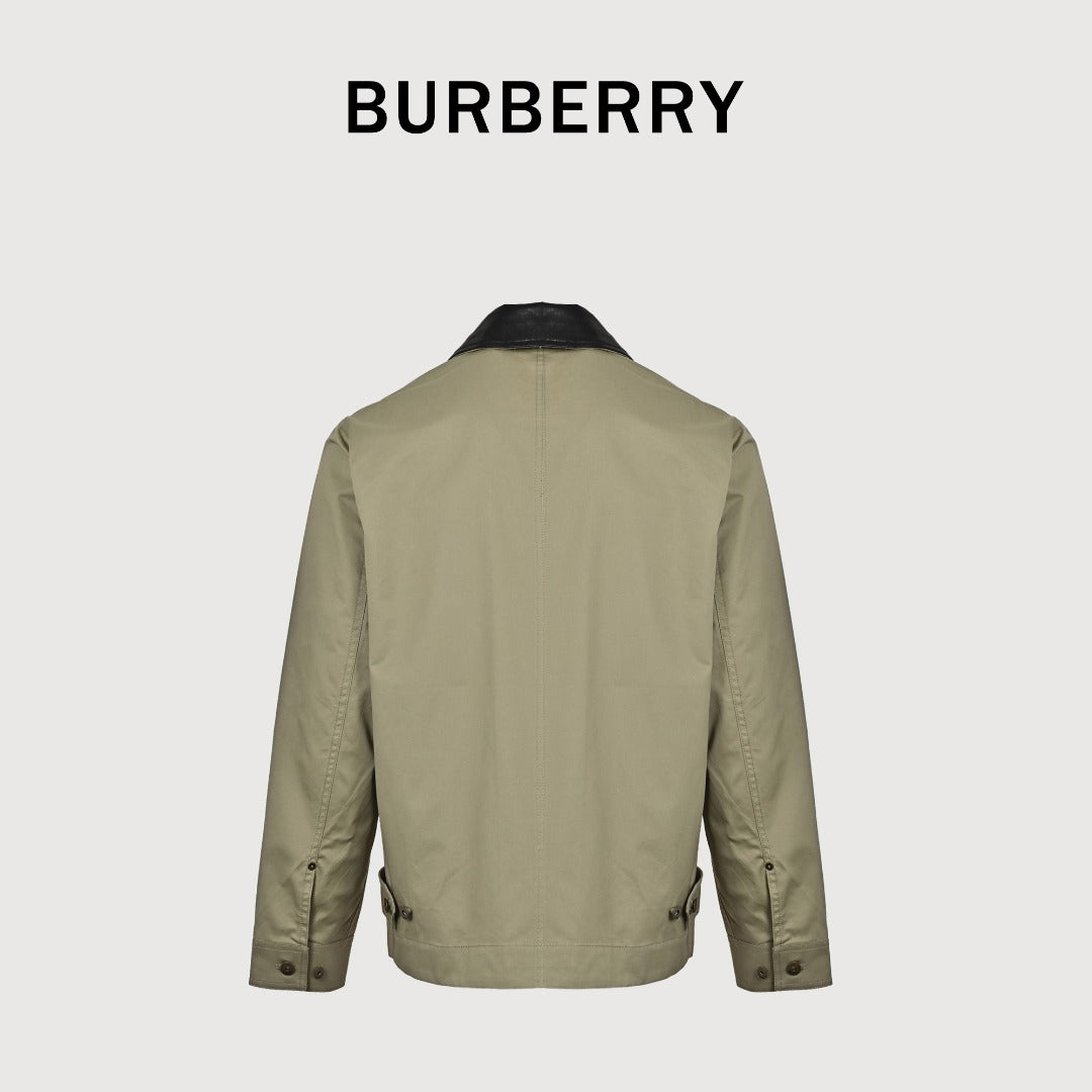 Burberry BBR Leather Collar Equestrian Emblem Cargo Pocket Workwear Jacket