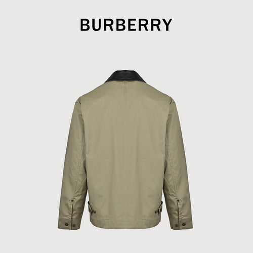 Burberry BBR Leather Collar Equestrian Emblem Cargo Pocket Workwear Jacket