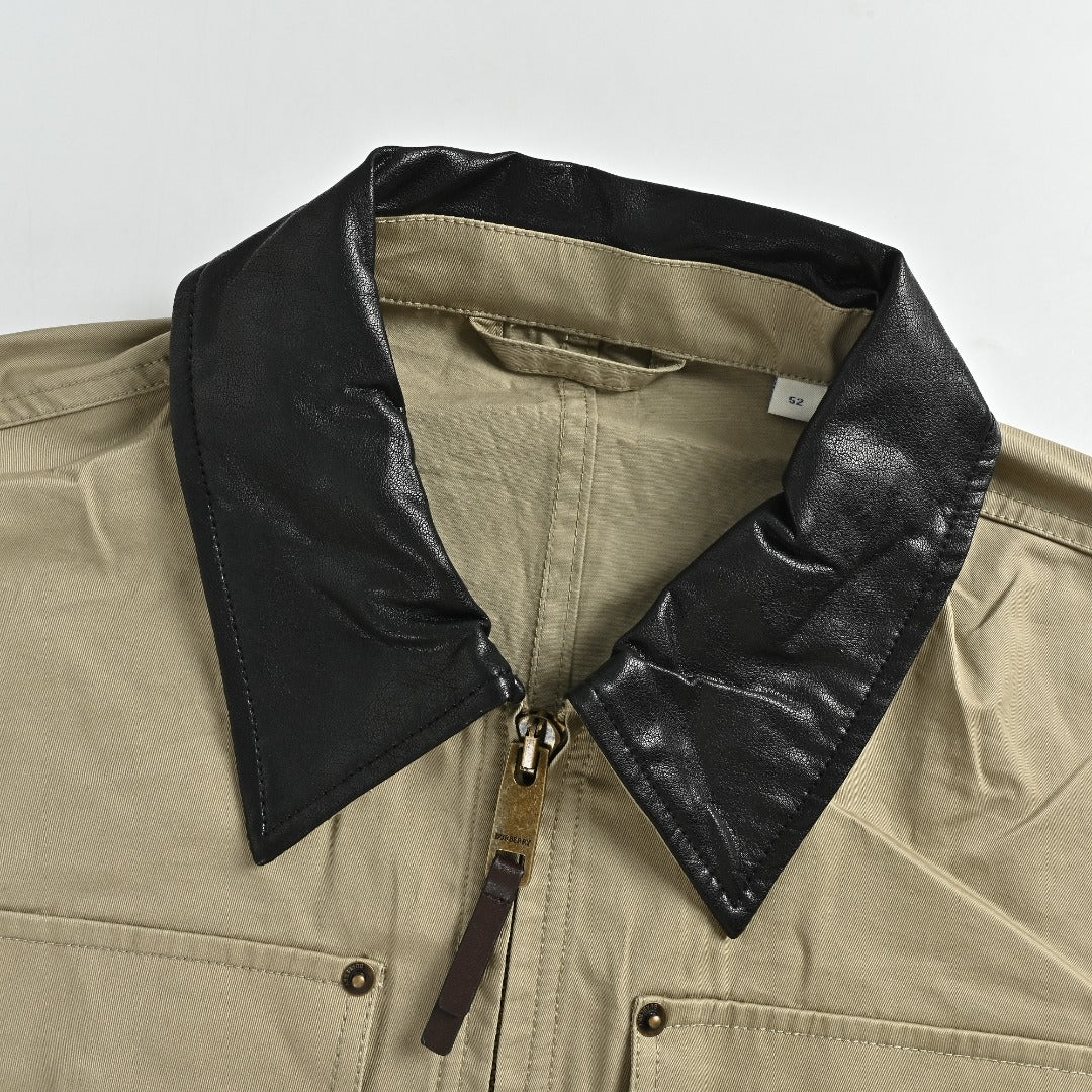 Burberry BBR Leather Collar Equestrian Emblem Cargo Pocket Workwear Jacket