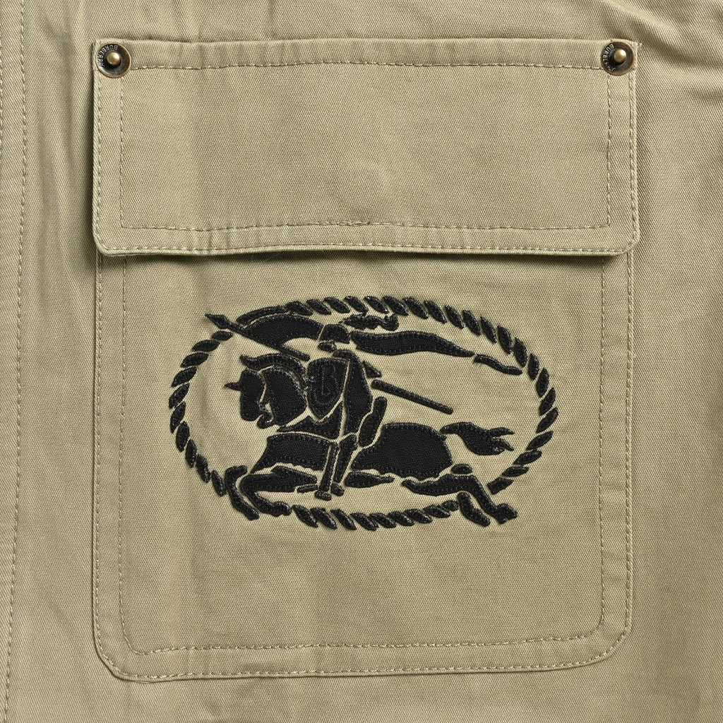 Burberry BBR Leather Collar Equestrian Emblem Cargo Pocket Workwear Jacket