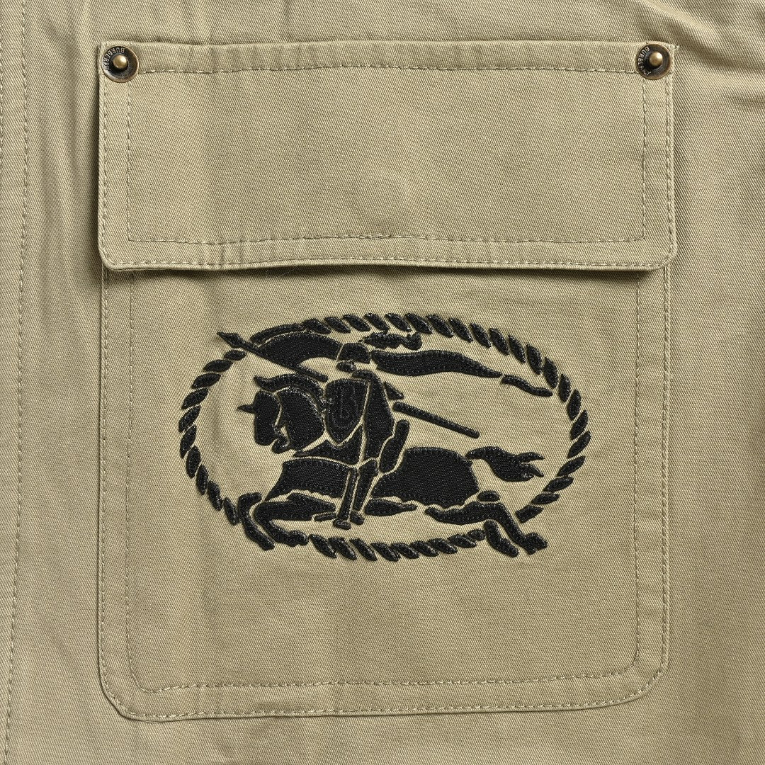 Burberry BBR Leather Collar Equestrian Emblem Cargo Pocket Workwear Jacket