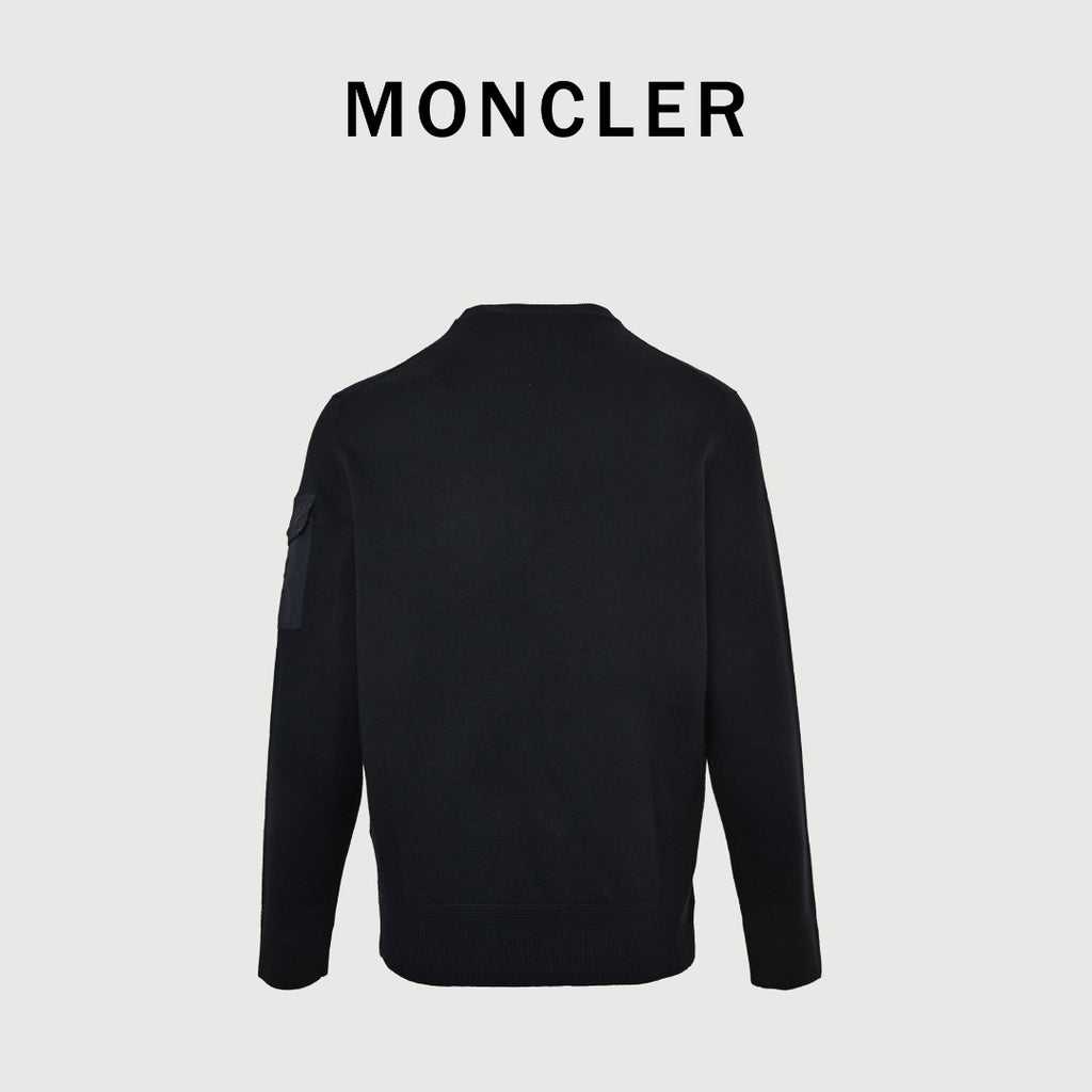 Moncler MC Sleeve Zip Pocket Two-Tone Crew Neck Sweatshirt — Black