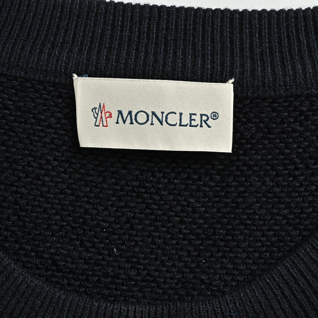 Moncler MC Sleeve Zip Pocket Two-Tone Crew Neck Sweatshirt — Black