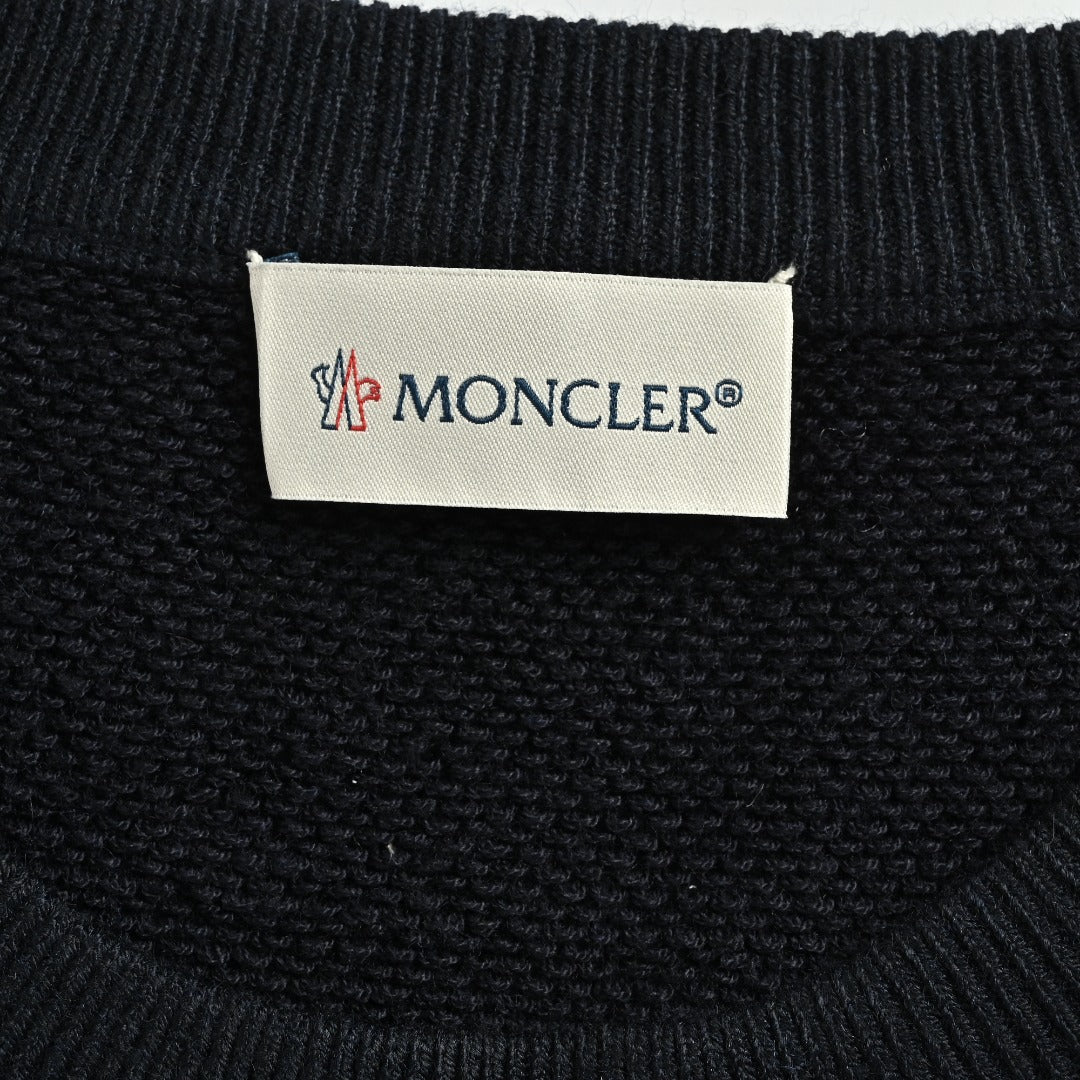 Moncler MC Sleeve Zip Pocket Two-Tone Crew Neck Sweatshirt — Black