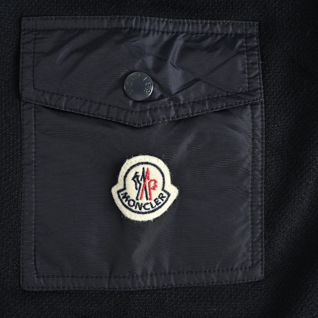 Moncler MC Sleeve Zip Pocket Two-Tone Crew Neck Sweatshirt — Black