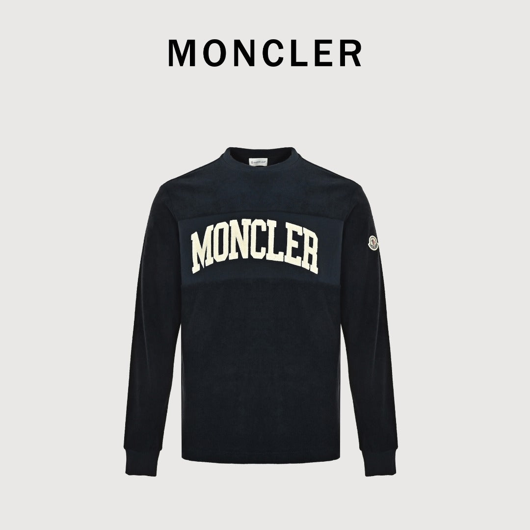 Moncler MC Terry Cloth Flocked Arch Logo Long Sleeve T-Shirt
