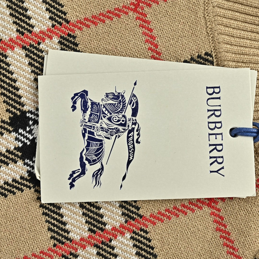 Burberry BBR Oversized Diamond Check Mixed Knit Zip-Up Cardigan Jacket