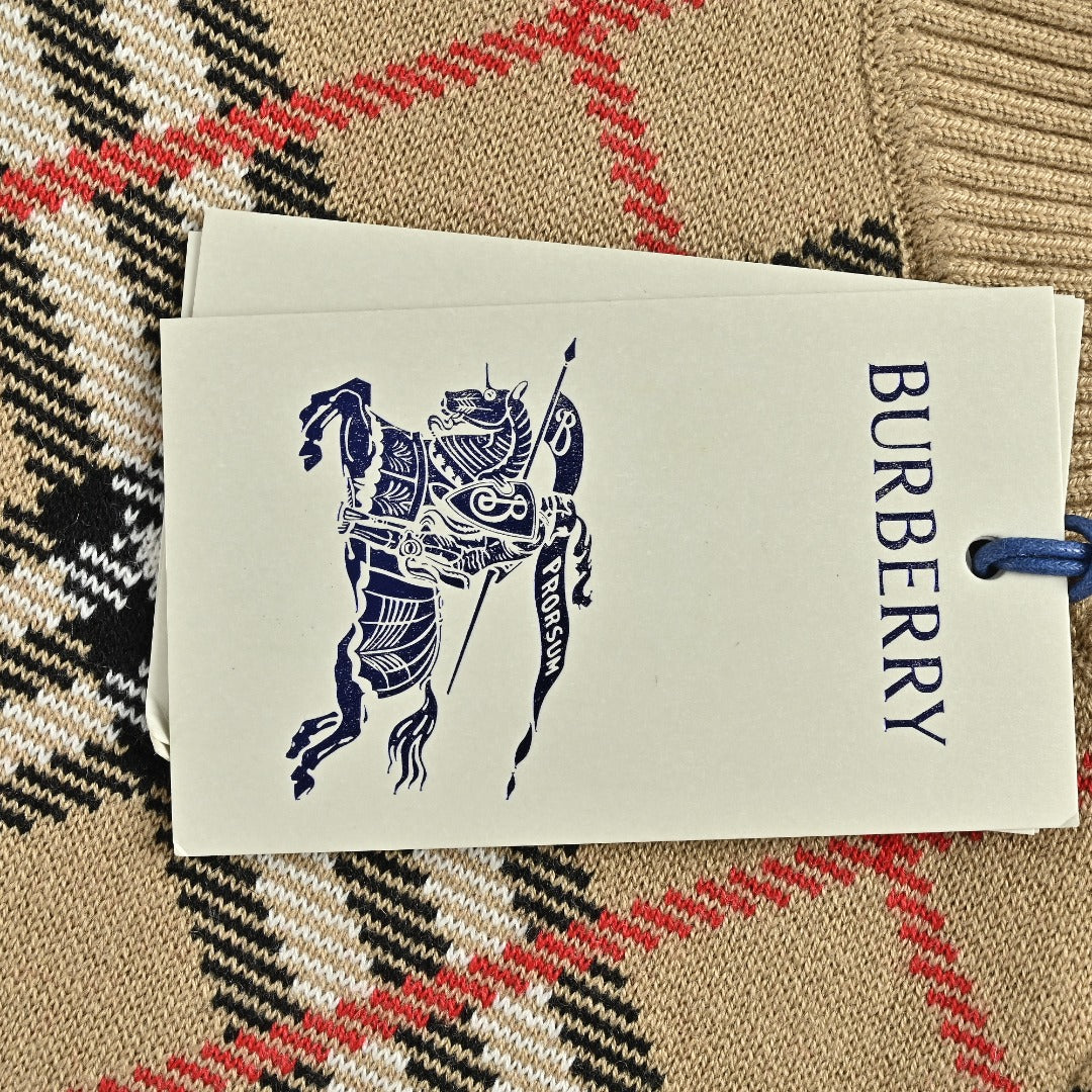 Burberry BBR Oversized Diamond Check Mixed Knit Zip-Up Cardigan Jacket