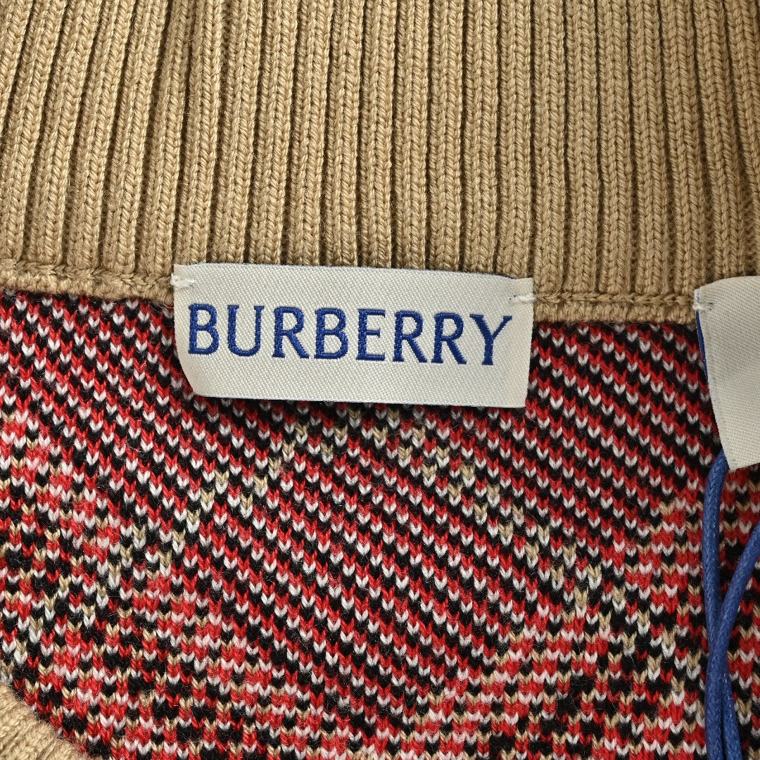 Burberry BBR Oversized Diamond Check Mixed Knit Zip-Up Cardigan Jacket