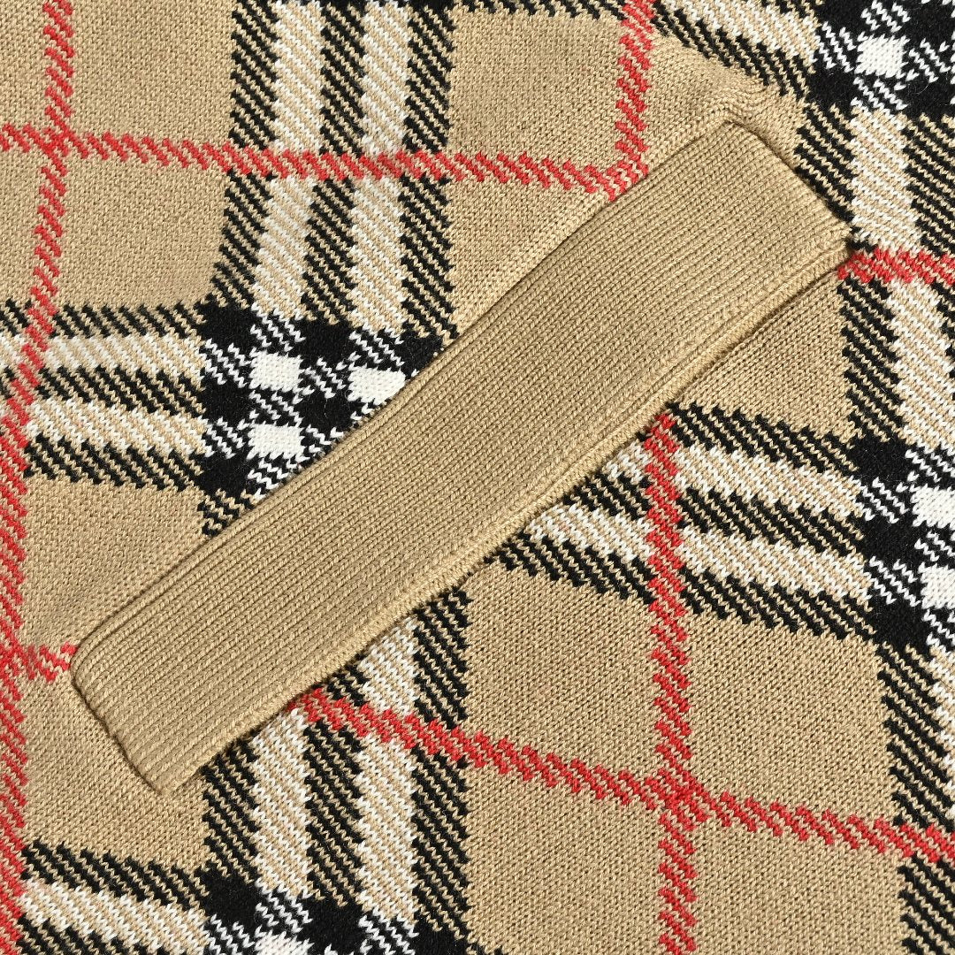 Burberry BBR Oversized Diamond Check Mixed Knit Zip-Up Cardigan Jacket