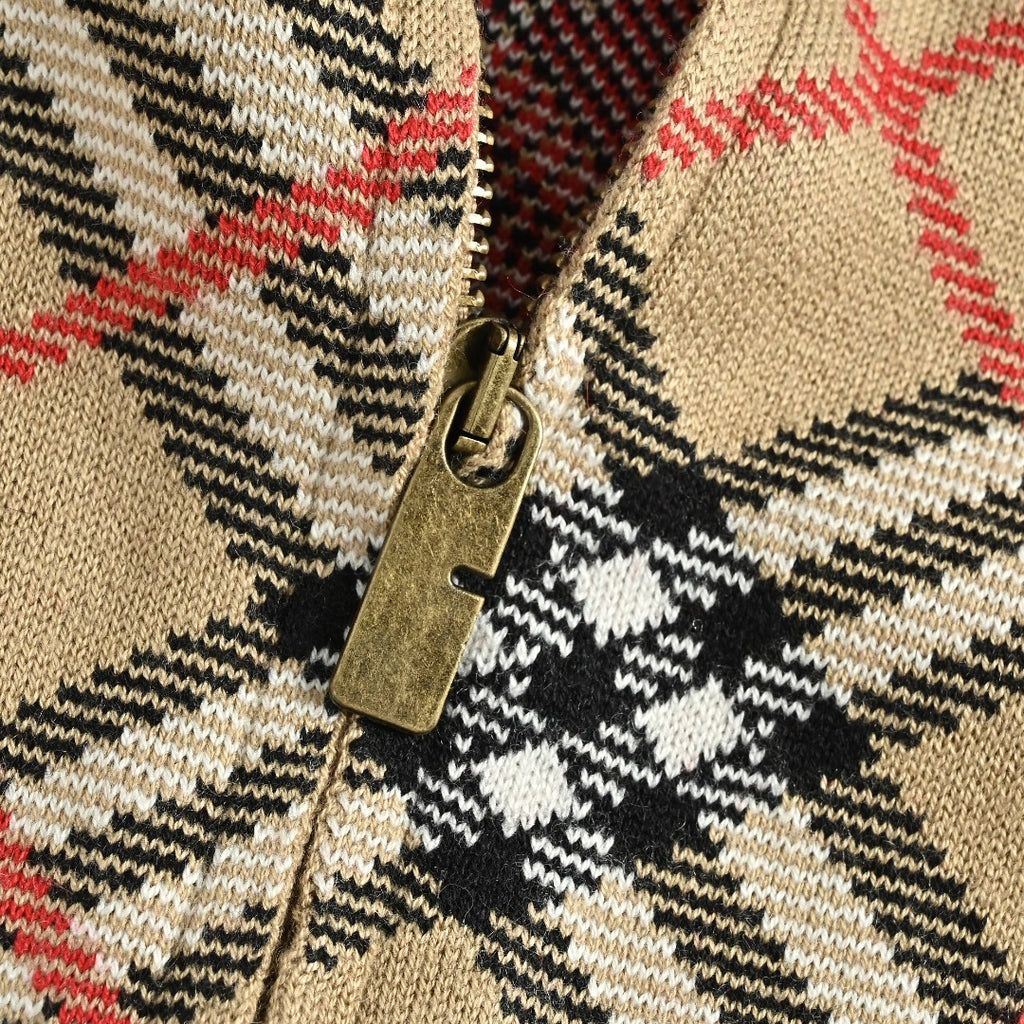 Burberry BBR Oversized Diamond Check Mixed Knit Zip-Up Cardigan Jacket