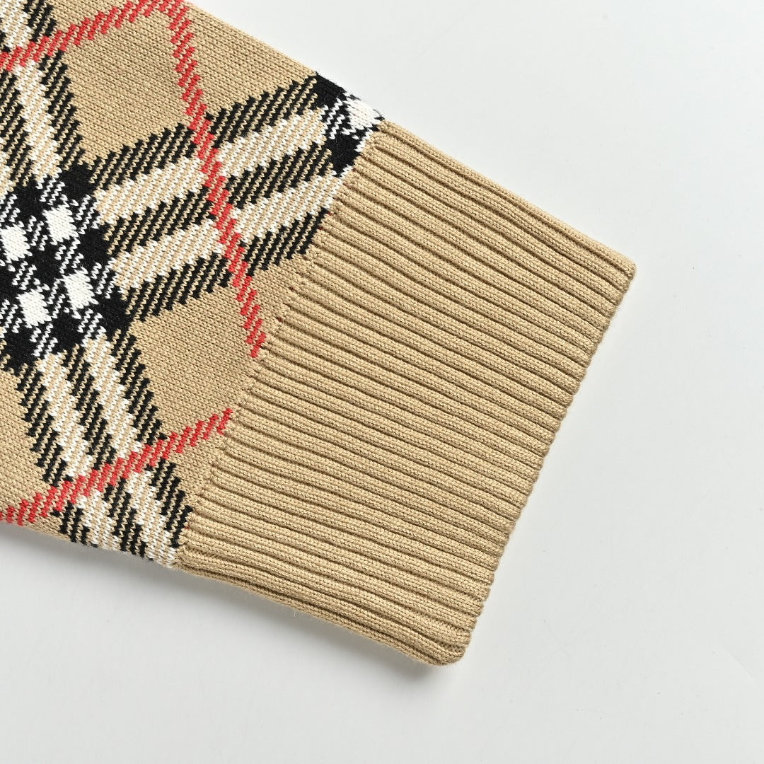 Burberry BBR Oversized Diamond Check Mixed Knit Zip-Up Cardigan Jacket