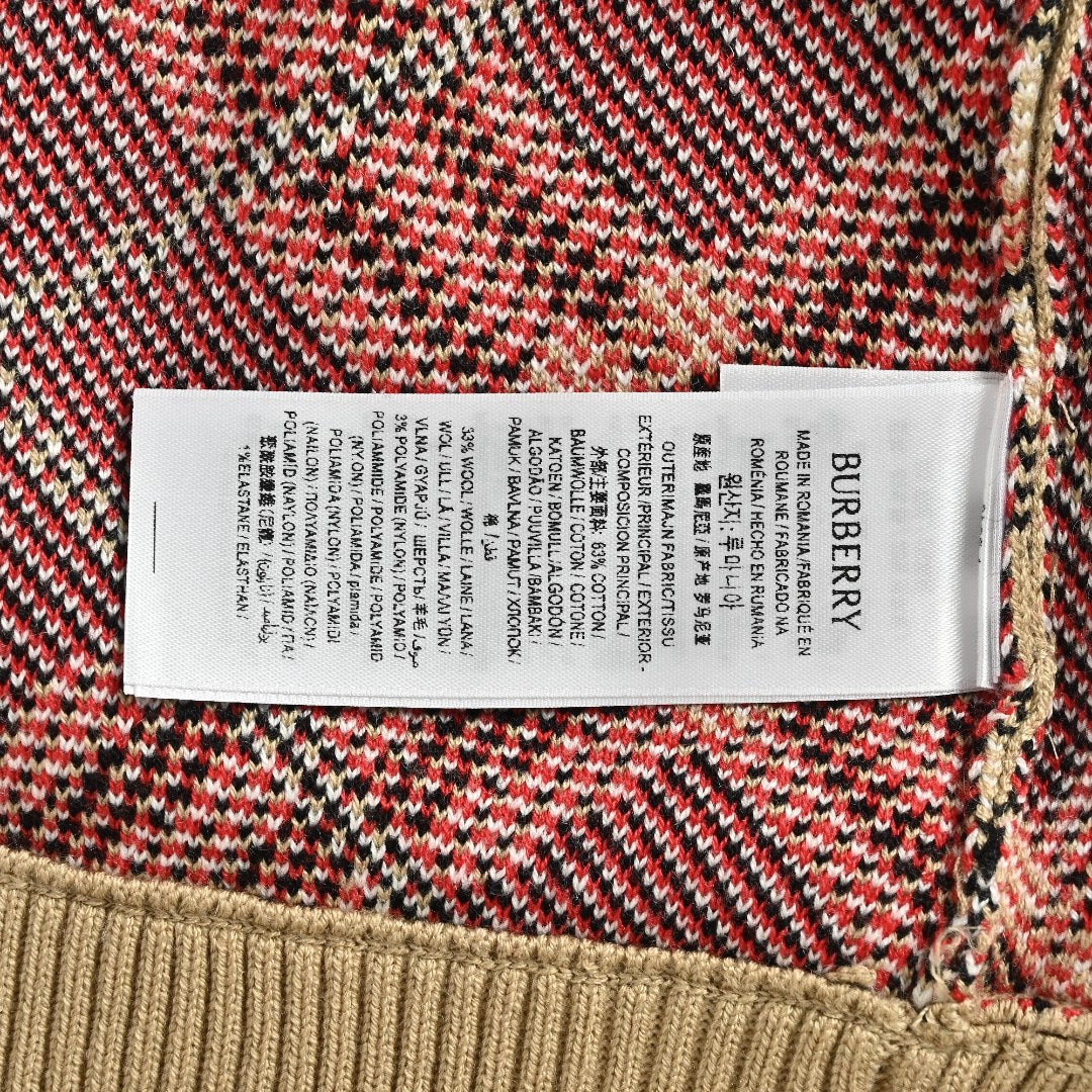 Burberry BBR Oversized Diamond Check Mixed Knit Zip-Up Cardigan Jacket