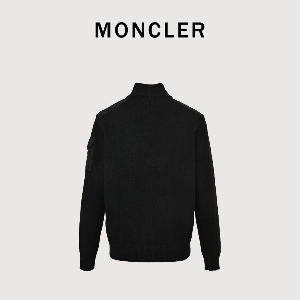 Moncler MC Panelled Nylon Sleeve Zip Pocket Zip-Up Knit Cardigan Jacket