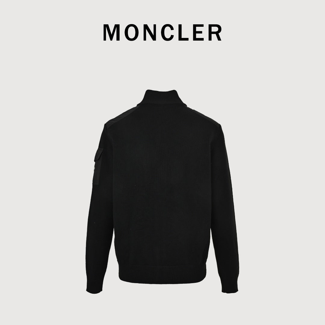Moncler MC Panelled Nylon Sleeve Zip Pocket Zip-Up Knit Cardigan Jacket