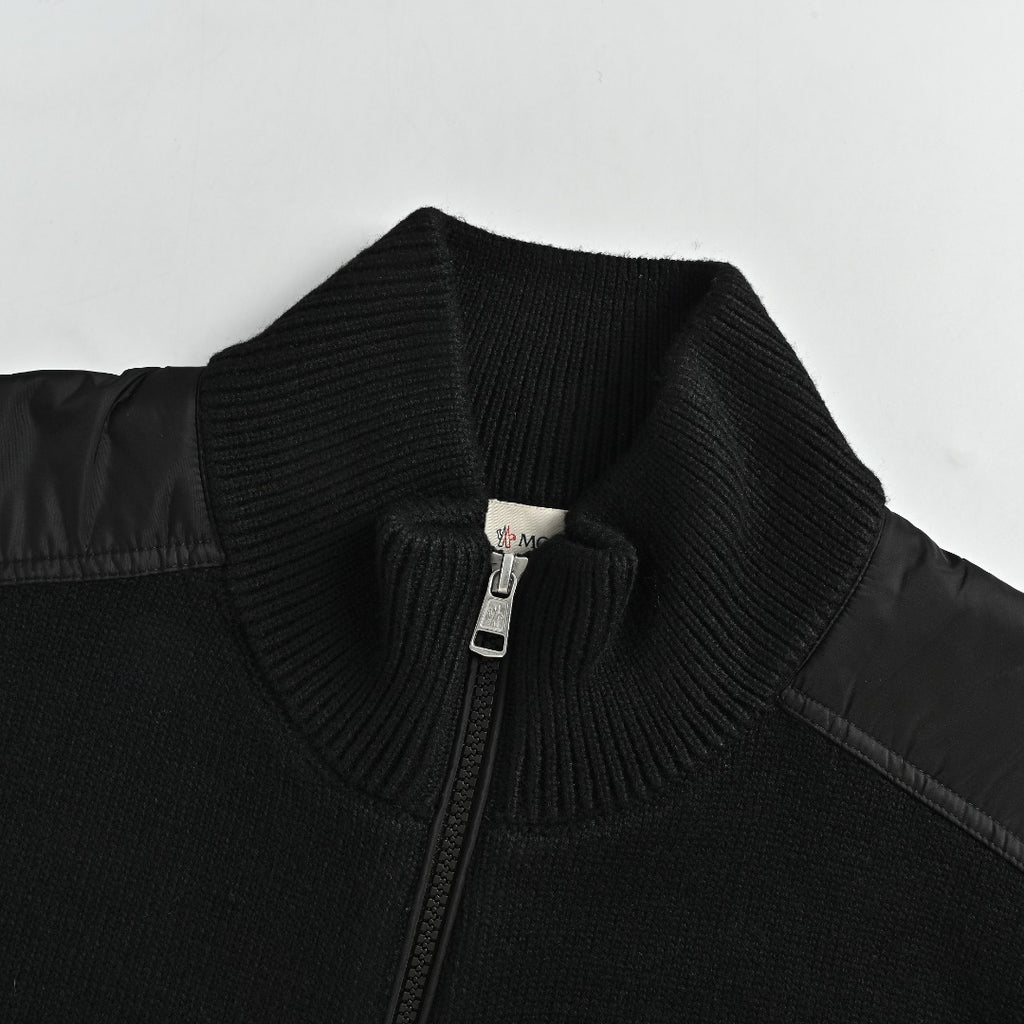 Moncler MC Panelled Nylon Sleeve Zip Pocket Zip-Up Knit Cardigan Jacket