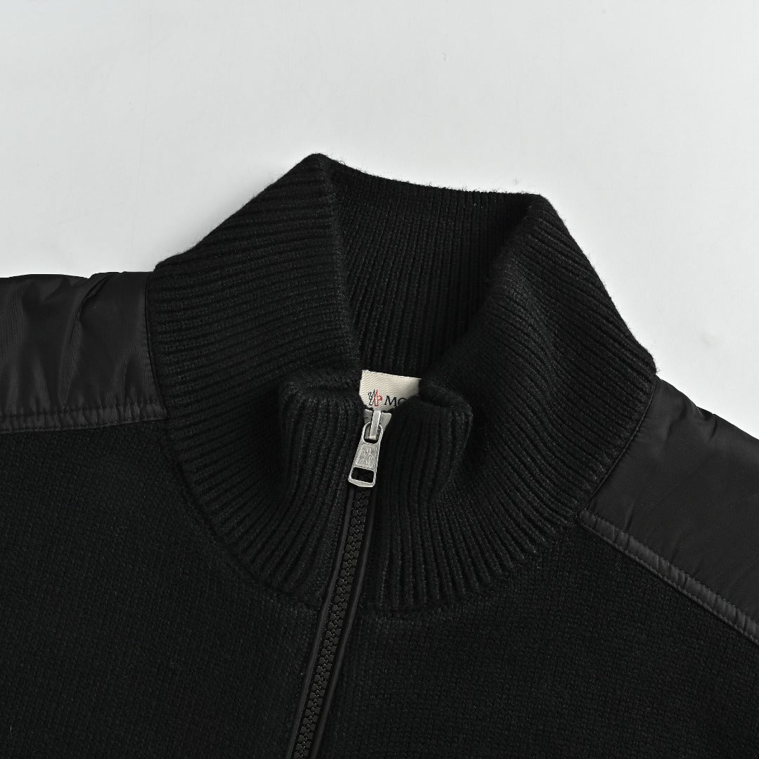 Moncler MC Panelled Nylon Sleeve Zip Pocket Zip-Up Knit Cardigan Jacket