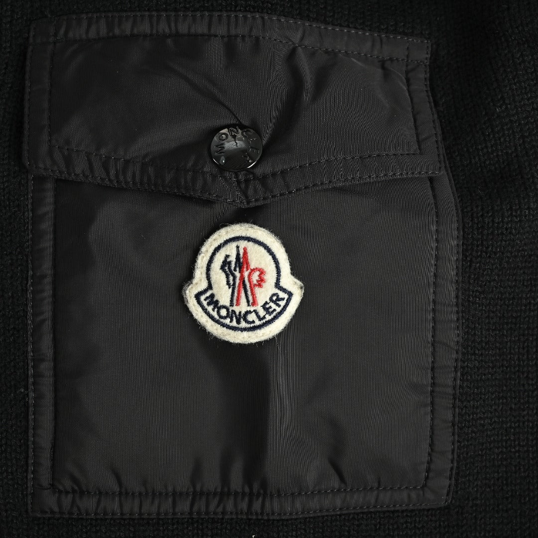 Moncler MC Panelled Nylon Sleeve Zip Pocket Zip-Up Knit Cardigan Jacket