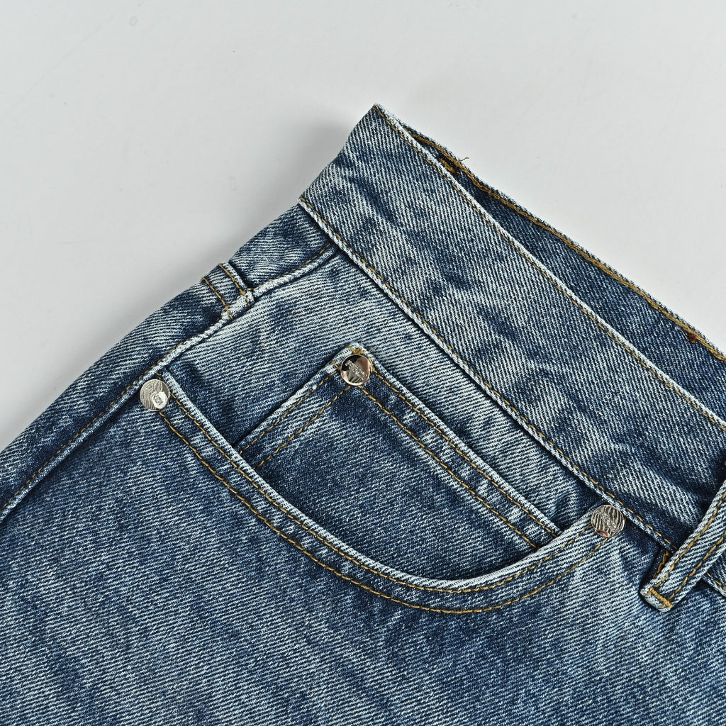 Fendi FD Letter Leather Patch Wide-Leg Denim Jeans