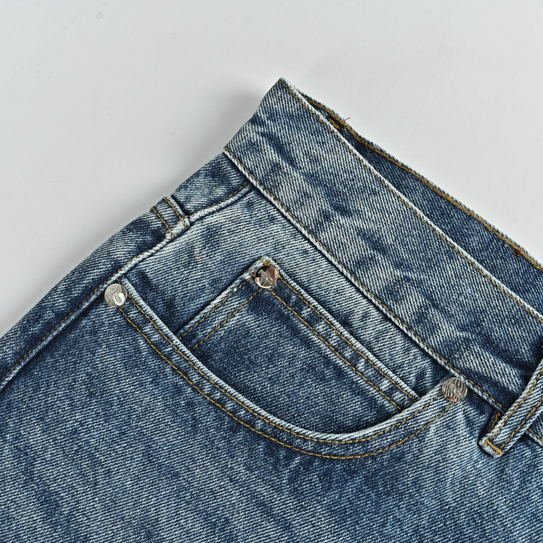 Fendi FD Letter Leather Patch Wide-Leg Denim Jeans