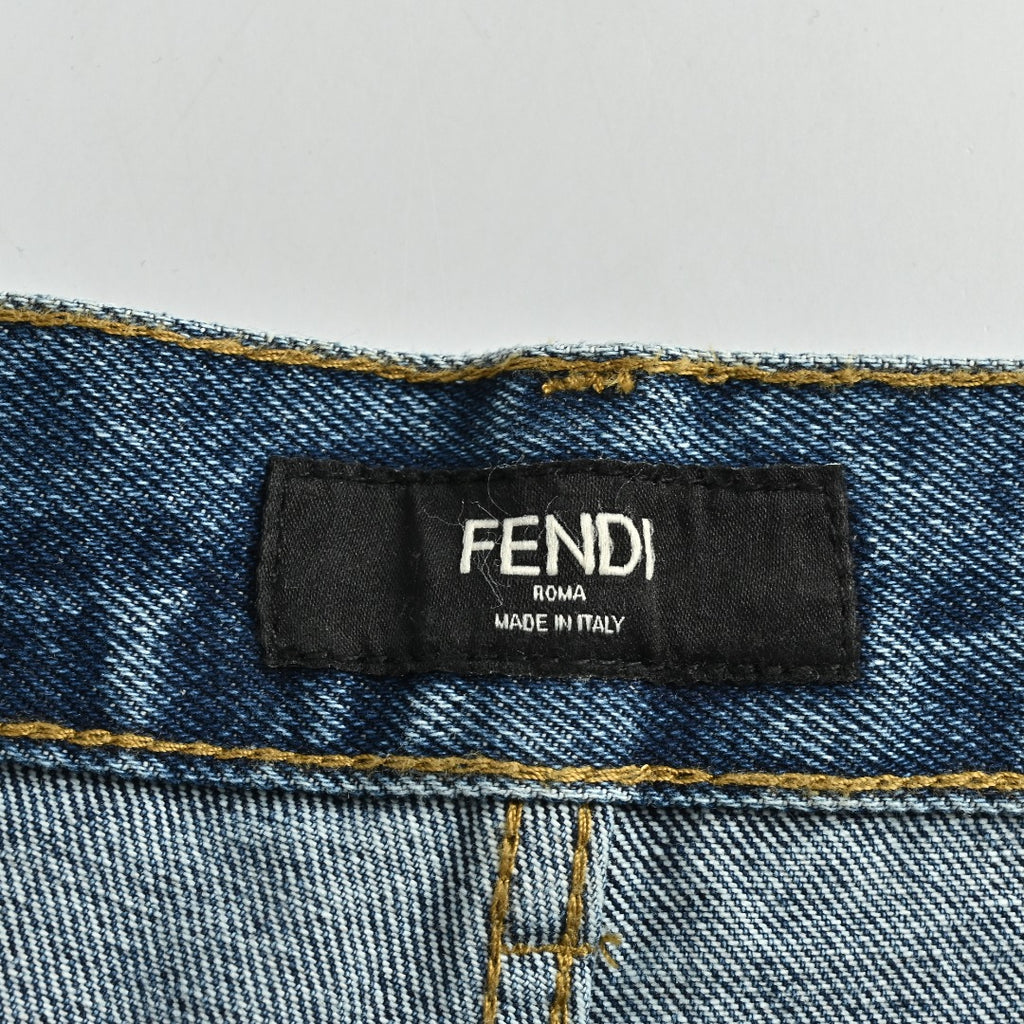 Fendi FD Letter Leather Patch Wide-Leg Denim Jeans